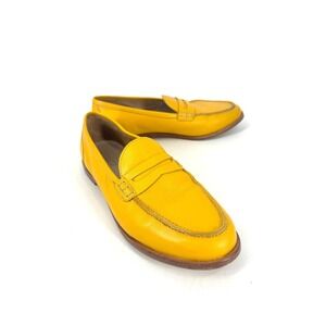J.Crew Womens Yellow Leather Penny Loafers Size 8 Classic Slip On Shoes